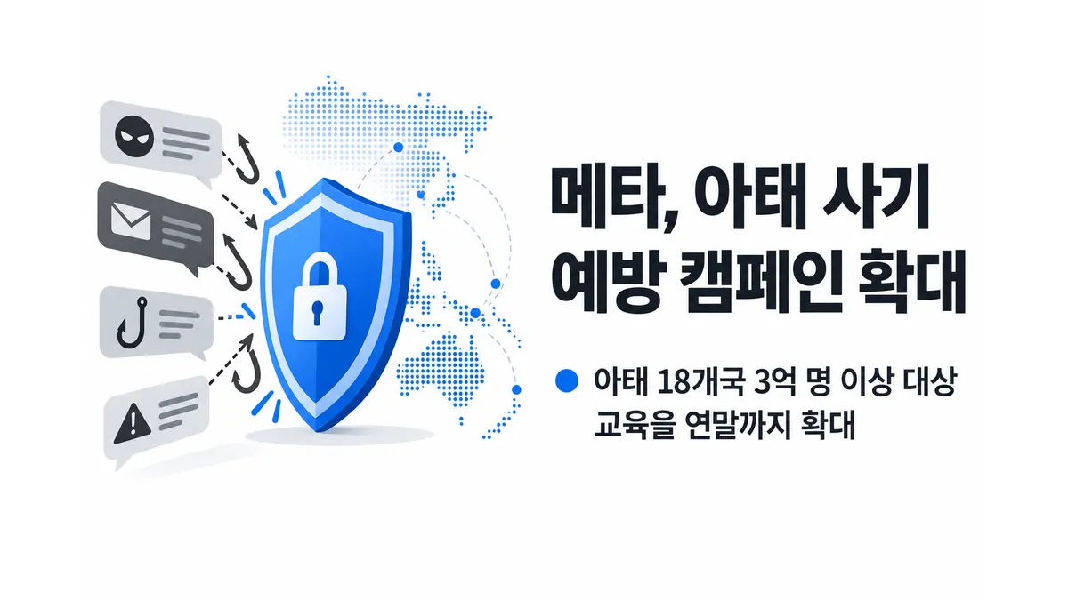 메타, 아태 사기 예방 캠페인 확대 — 기사 주제를 표현한 AI 생성 개념 삽화