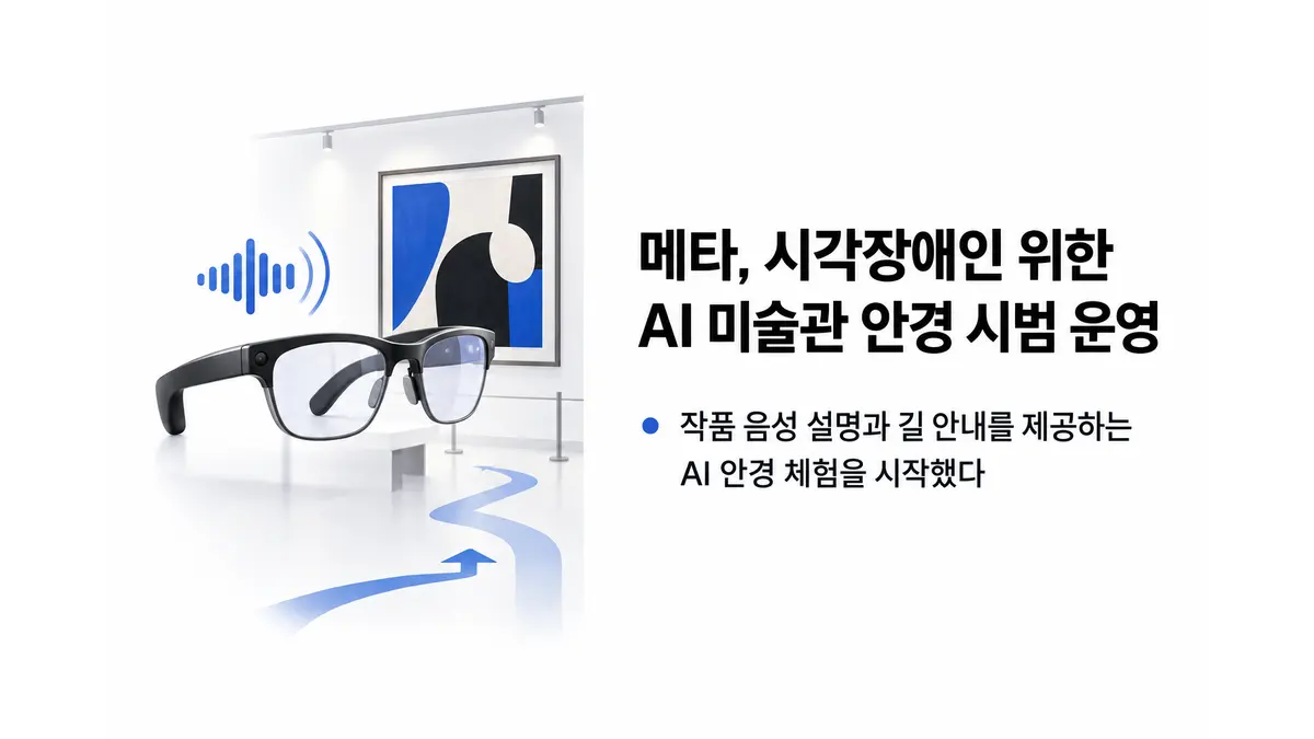 메타, 시각장애인 위한 AI 미술관 안경 시범 운영 — 기사 주제를 표현한 AI 생성 개념 삽화